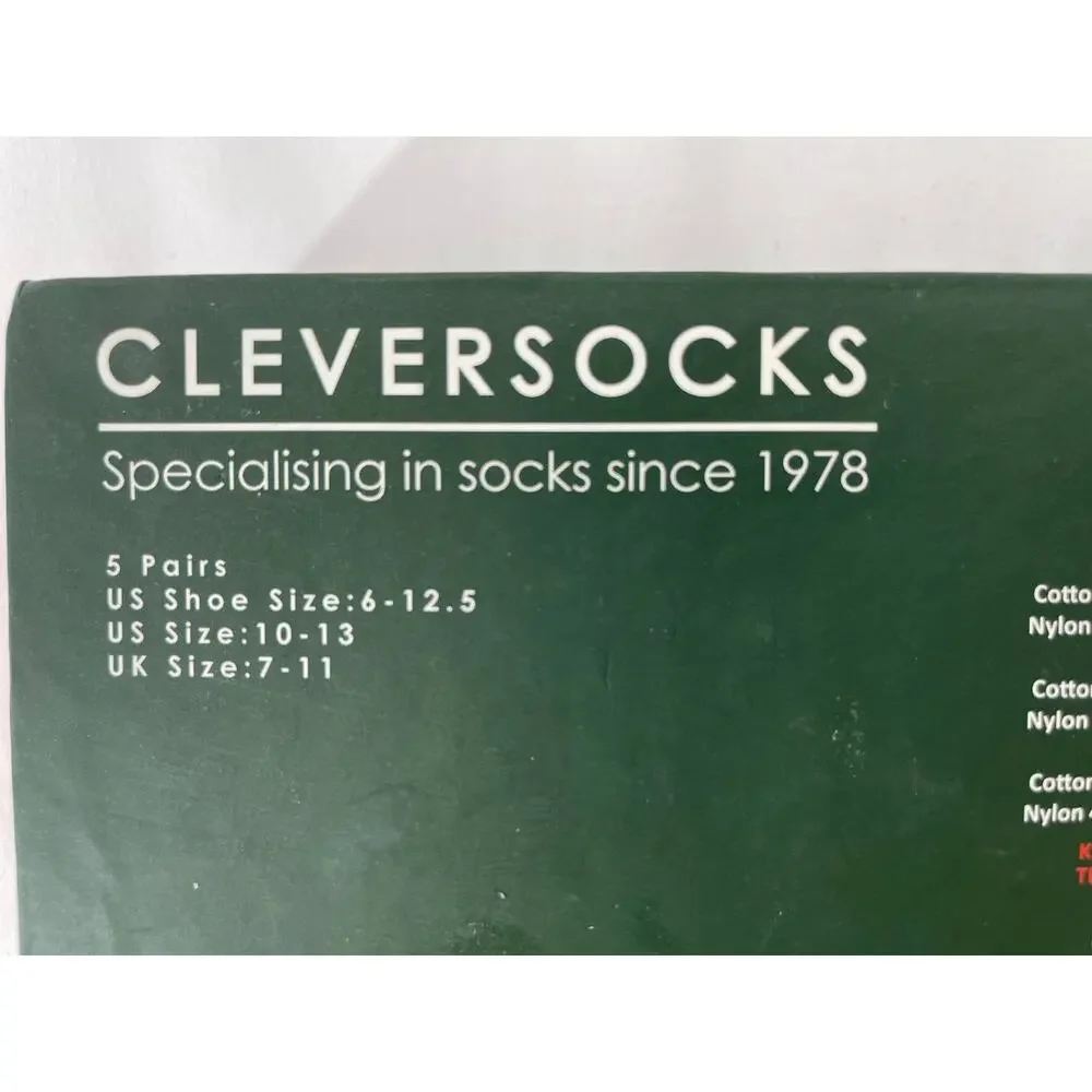 CleverSocks 5 Pairs Socks Christmas Holiday Xmas Design Shoe Size 6-12.5 NEW